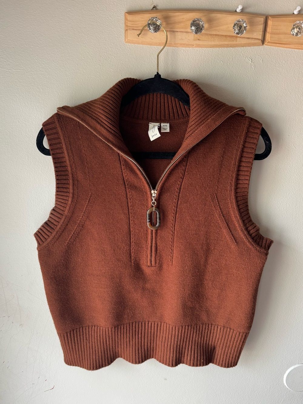 Joie Brown Ribbed Quarter Zip Sweater Vest Size Medium